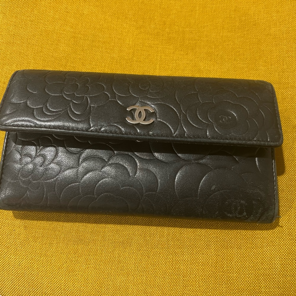 Authentic Chanel Lambskin Camelia Long wallet